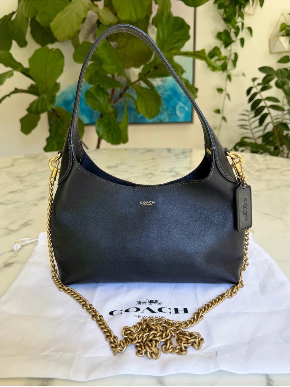 Coach Brooklyn Shoulder Bag 23 CW614 Black Leather Gold Chain Crossbody
